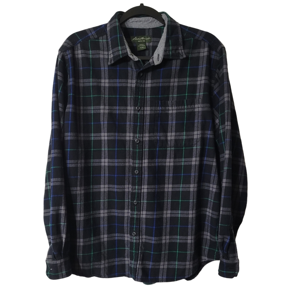 Eddie Bauer Men's Plaid Flannel Shirt - Black, Blue, Green Size XL